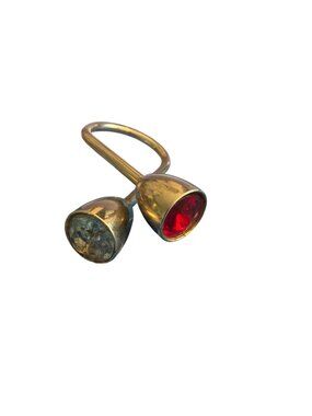 Vintage Silver Tone Metal Screw End Keychain Faceted Blue Red Rhinestones 2.25"